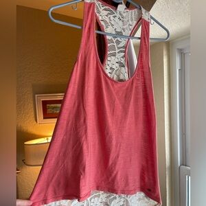 Roxy size large coral colored tank with cream lace open back